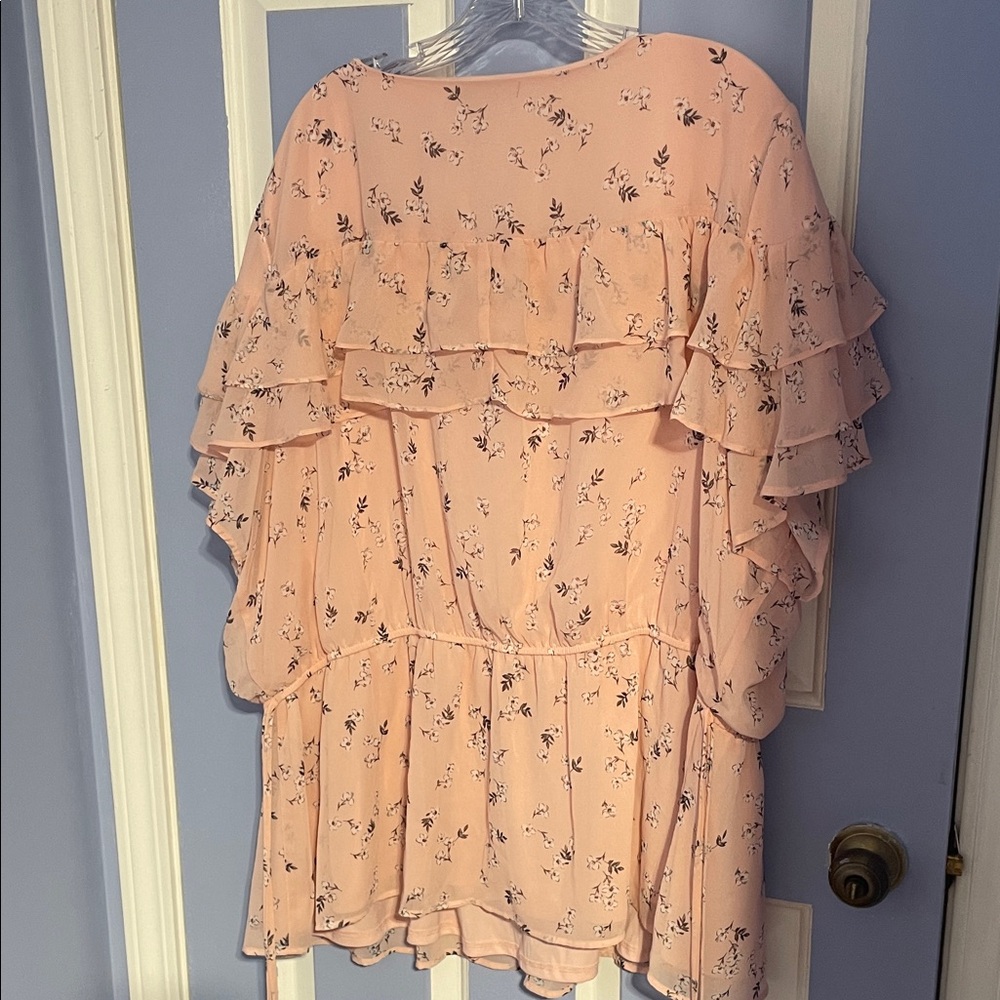 Lane Bryant Pink Floral Ruffle Blouse - Picture 4 of 6